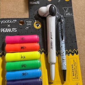 Snoopy Bundle Set-6-pack of Yoobi x Peanuts Mini Highlighters & Snoopy Pen Set